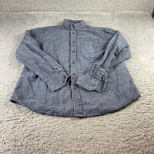 Old Navy Mens Slim Fit Chambray Shirt Blue Cotton Linen Blend Large Long Sleeve