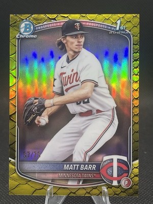 2025 Bowman Chrome Baseball Matt Barr 1st Bowman Yellow Reptilian /75 #BDC-154 