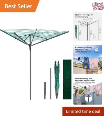 4-armige 45 m strapazierfähige Wäschespinne - robuster Outdoor-Wäscheständer, grün