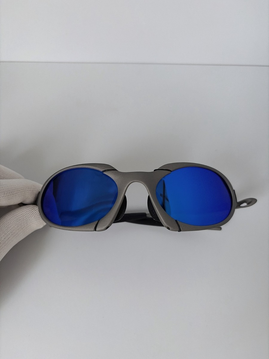 Oakley Romeo X Metal Polarized Sunglasses Matte Gray Frame/Blue