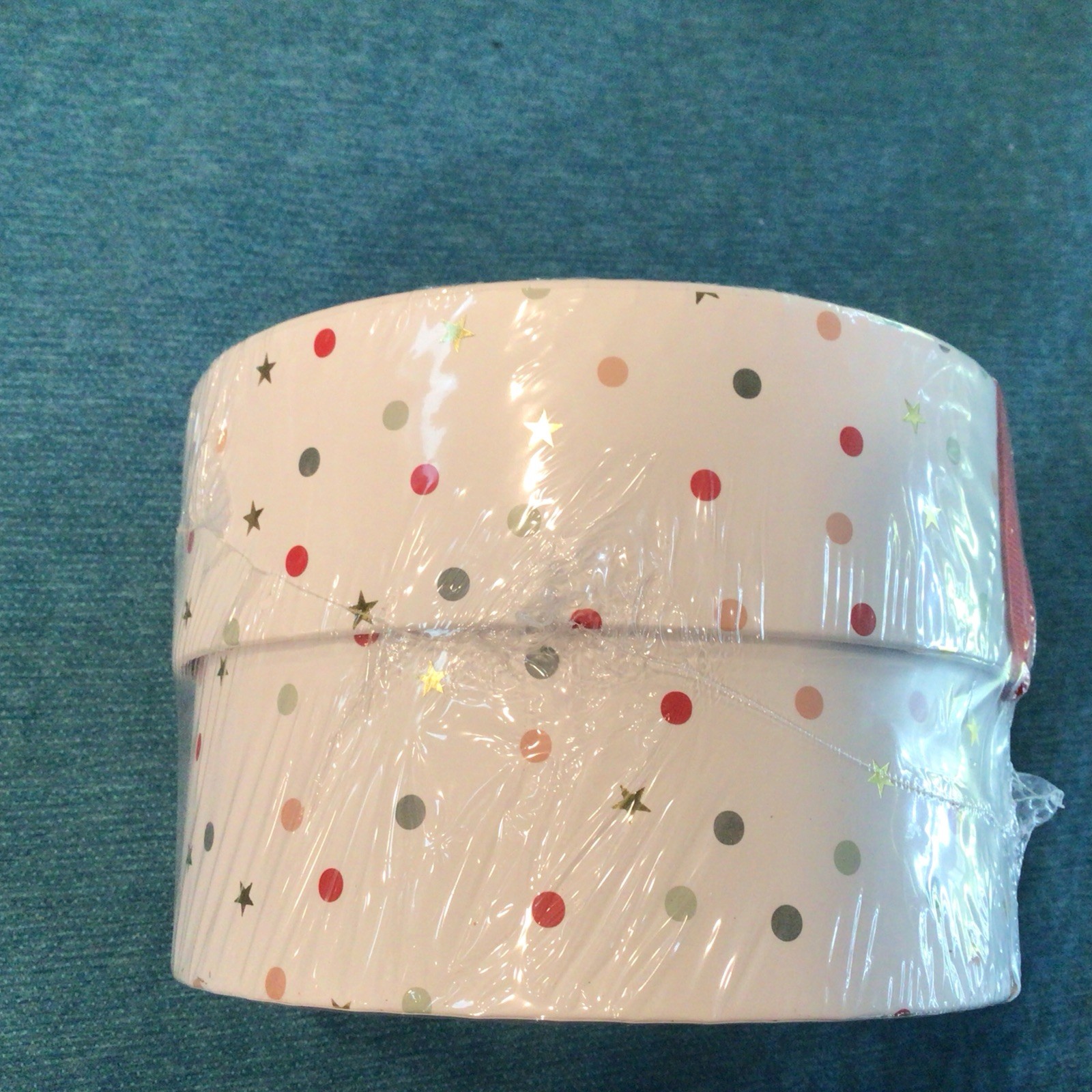 Sugar Paper Small Gift Box With Red Bow. Polka Dot And Stars.