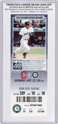 Francisco Lindor HR #60 SET RECORD 2017 Mariners Indians 9/23 Full Ticket JAVIER
