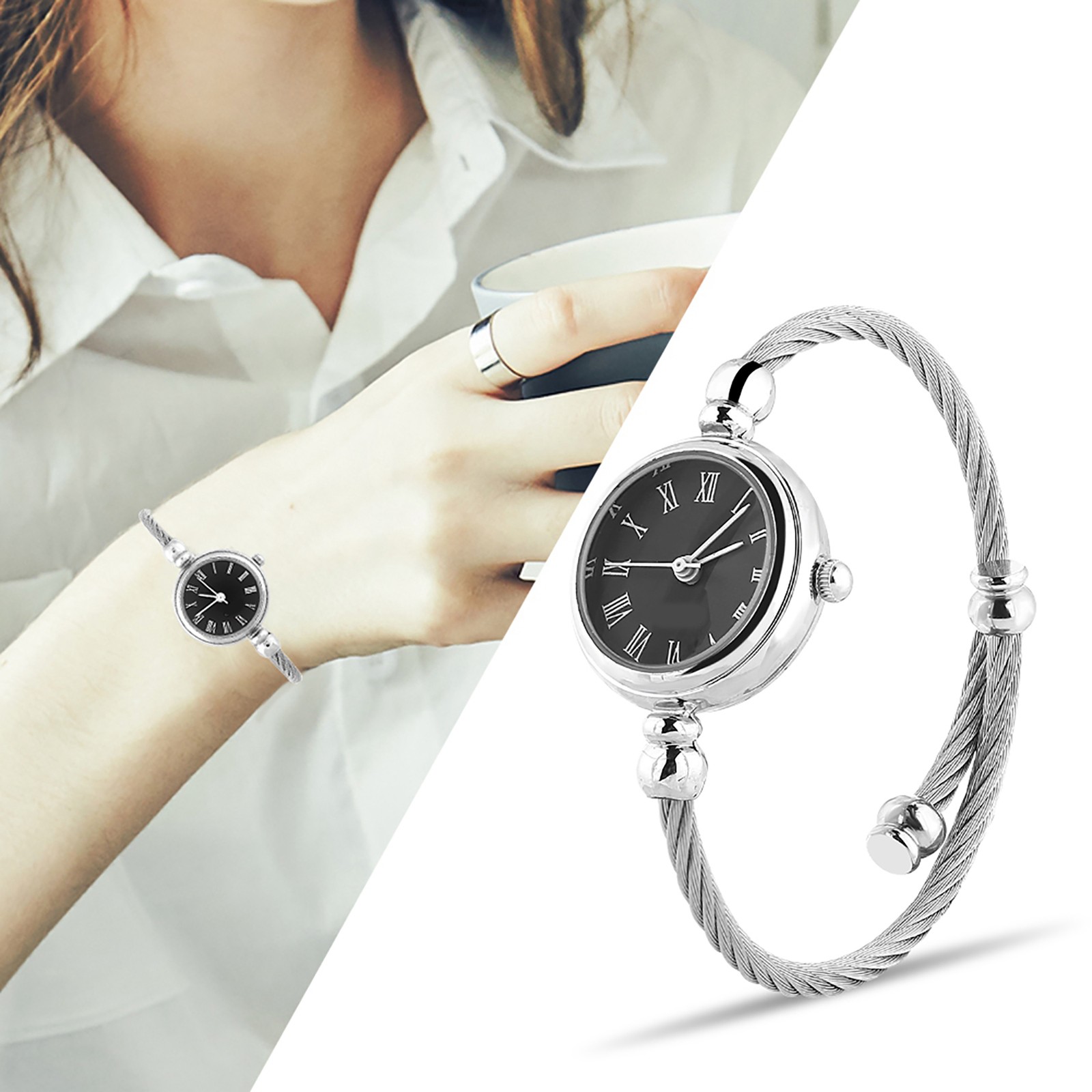 Lady Analog Round Quartz Alloy Strap Open Bracelet Watch Wristwatch (Roman N KRI