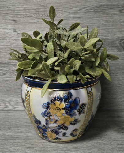 Antique Chinese Porcelain Planter Jardiniere In Blue and Yellow - Picture 2 of 6