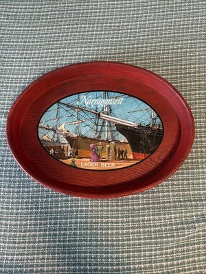 VINTAGE RARE NARRAGANSETT LAGER BEER TRAY WOOD GRAIN 16x12 PLASTIC CRANSTON RI !
