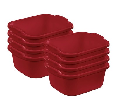 Sterilite 0647 Large Multi-Function Home 12-Qt Sink Dish Wash Pan, Red (8 Pack)