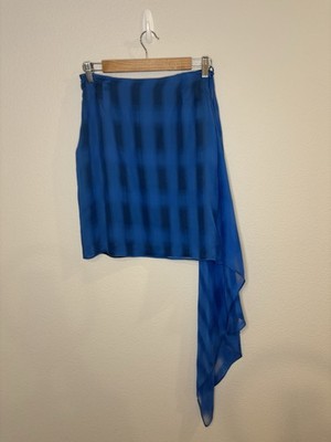 Jil Sander 100% Silk Asymmetrical Skirt Blue Lined IT 38 US 4 Made In Italy