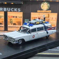 YS 1/64 Ghostbusters Ecto 1 Diecast Model Scale Detailed Movie Car Collectible