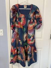 Farm Rio Colorful Toucans Midi Dress Size XS Square Neck Puff Sleeve Tropical