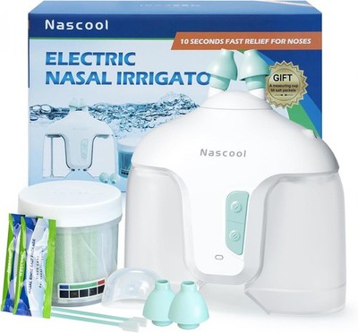 Electric Nasal Irrigation System with 50 Salt Packets for Sinus Relief & Cleanin