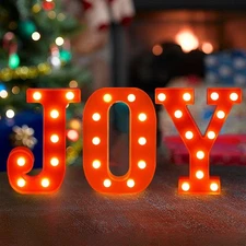 Red Joy Sign LED Lighted Christmas Centerpiece Decorations For Table Clearance