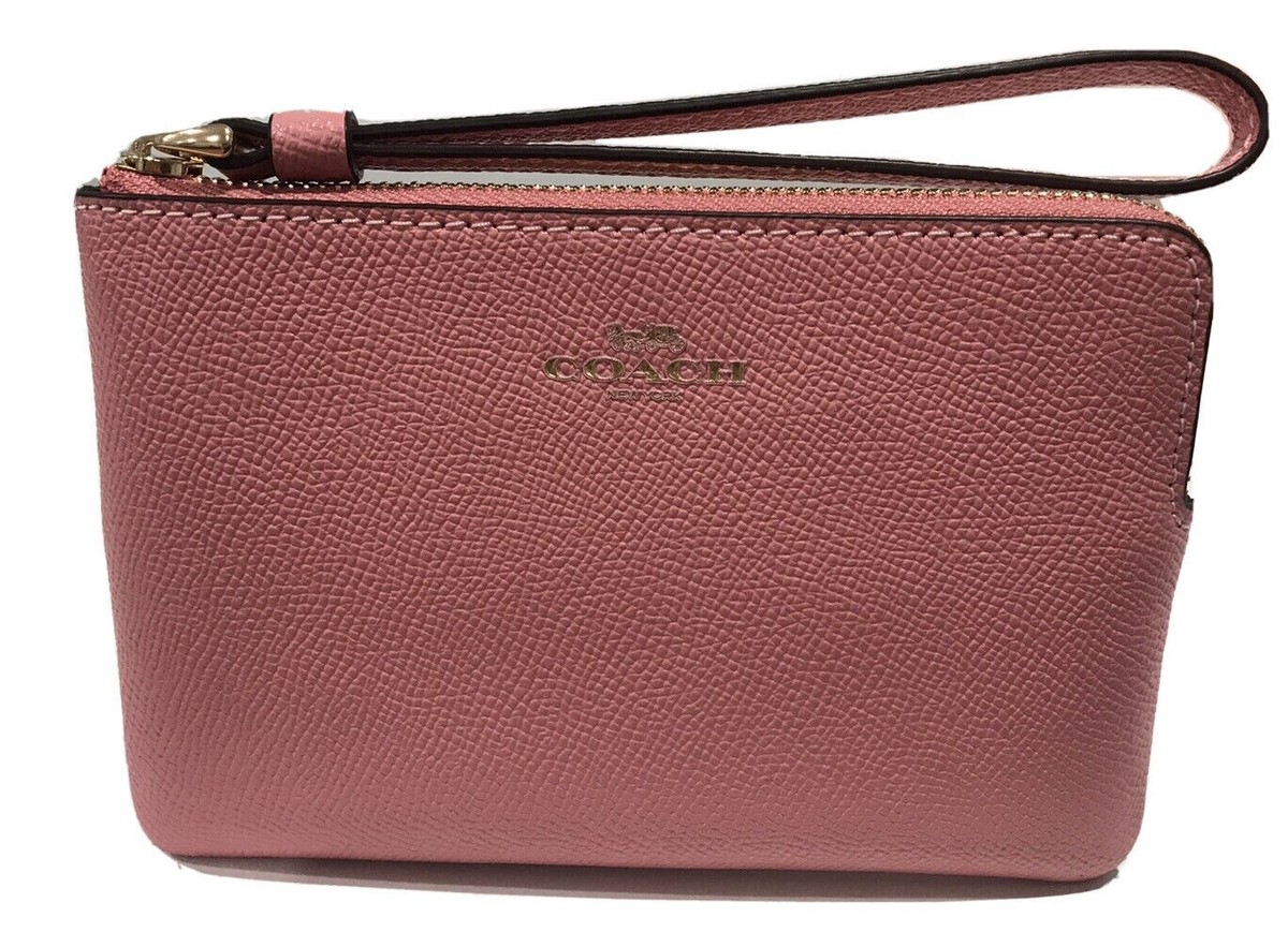 ♡P Coach Corner Zip Wristlet With Crossgrain Leather in