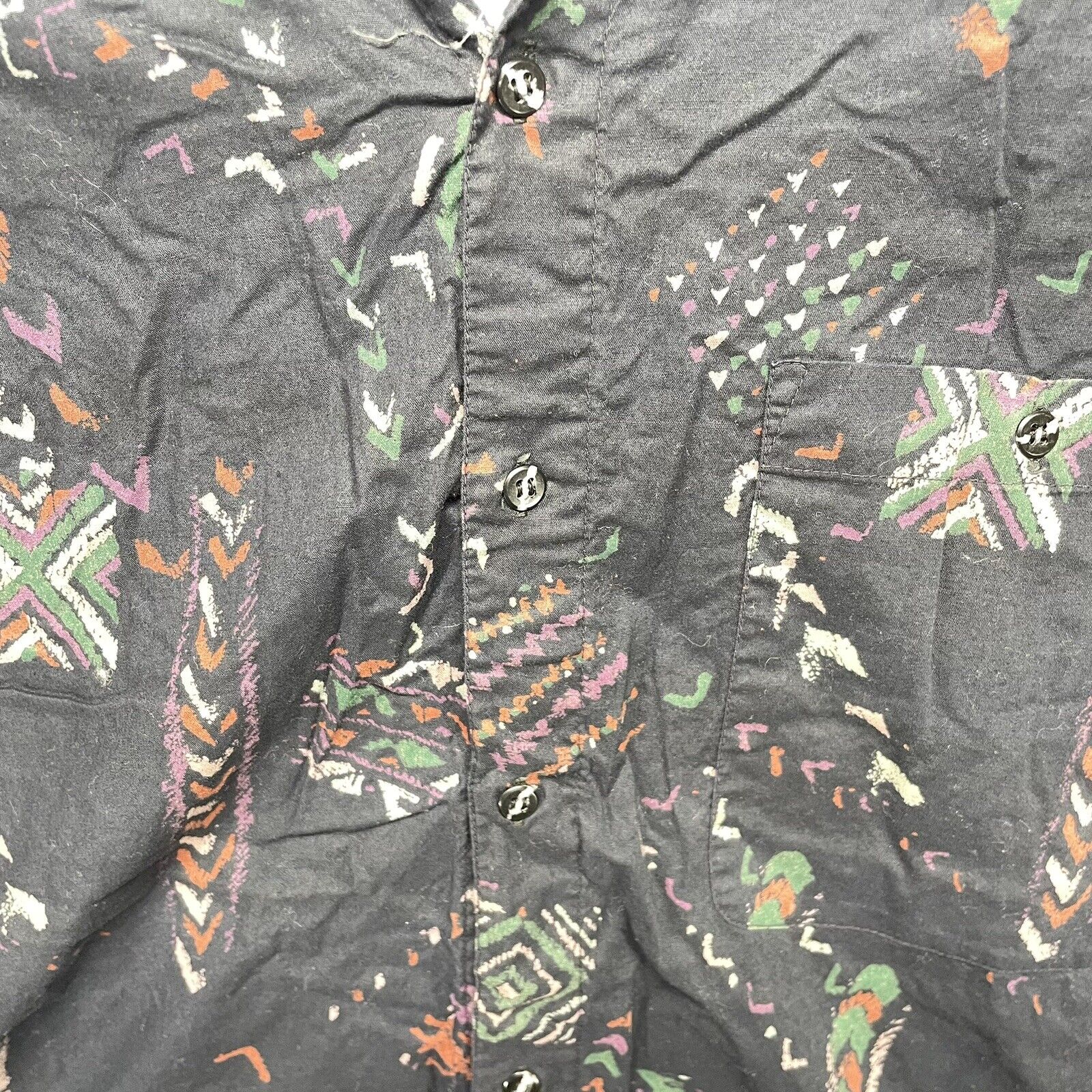 Vintage Button Up Shirt Adult XL Black Abstract Art At Ease Mens 80s ...