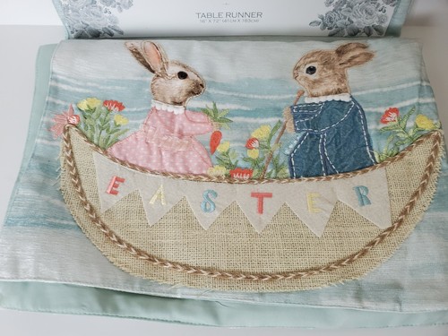 Shabby Chic Conejito de Pascua Conejos Barco Corredor de Mesa Decoración del Hogar 16x72" - Imagen 3 de 4