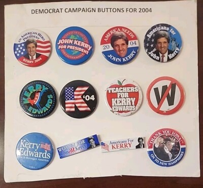 Lot Of 12 John Kerry John Edwards Button Pin 2004 Presidential Campaign Politics