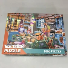 TekTalk Thanksgiving Dinner 1000 Pc Wood Jigsaw Puzzle 29.53 x 19.69" Complete