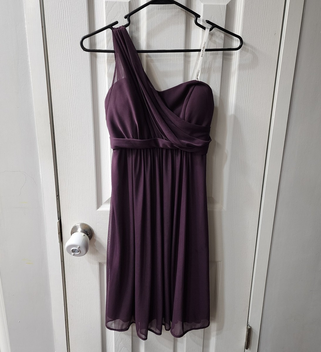 Davids bridal One Shoulder Tulle Bridesmaid dress Plum Size