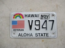 Hawaii  2021 Veteran motorcycle  license plate # V947
