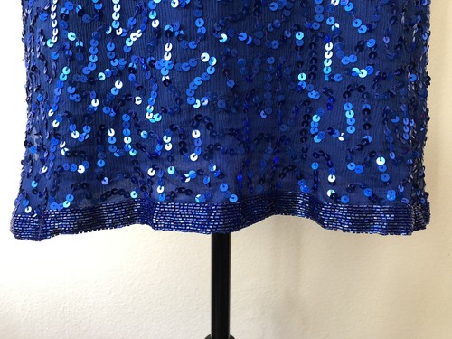 Vintage '80s Joseph Le Bon Royal Blue Sequined & Beaded Tunic Top Cutout L/XL - Picture 9 of 12