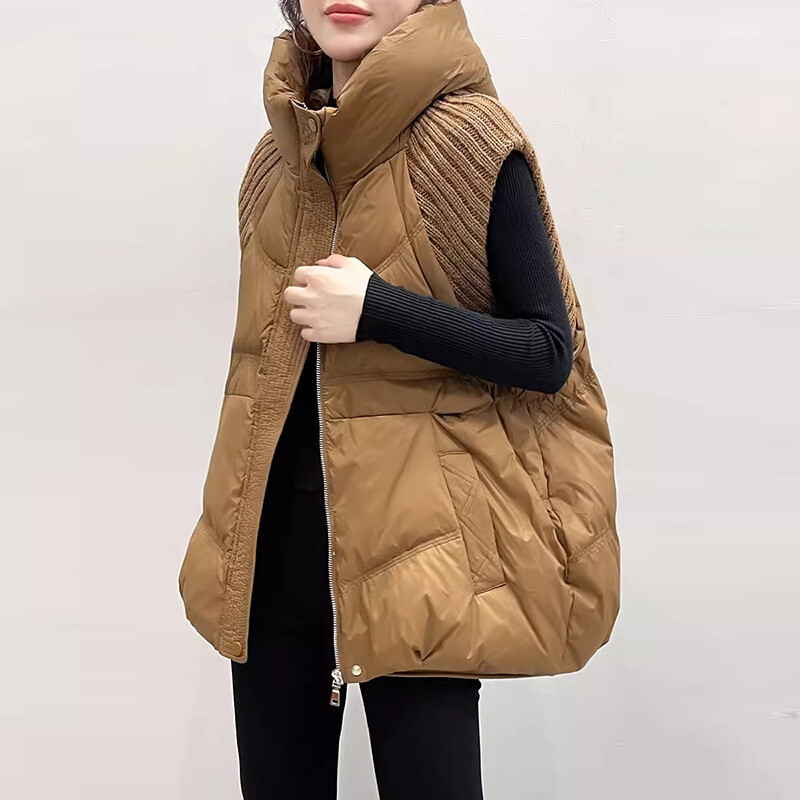 New Oversize Loose Hoodie Knitted Sleeveless Womens Puffer Vest Winter Waistcoat