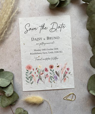Wedding Save The Date Invites - Pretty Blush Pink Flower Meadow - Eco Seed Paper
