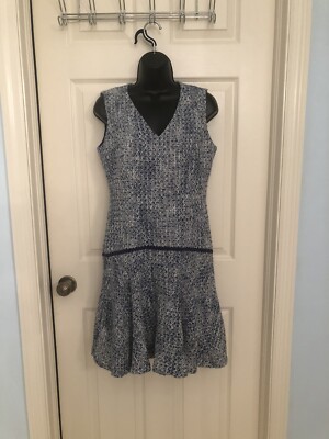 KARL LAGERFELD BLUE/WHITE TWEED DROP WAIST DRESS- SIZE 6 | eBay