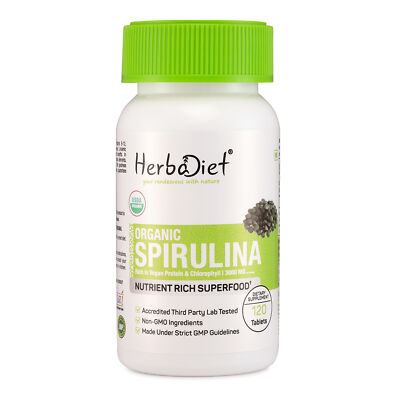 Herbadiet Organic Spirulina 500mg Tablets Pills Detox Immune Cold Pressed - 120