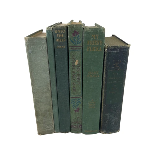 Antique Old Vintage Rare Hardcover Books Lot of 6 Green Shades Staging Decor Set