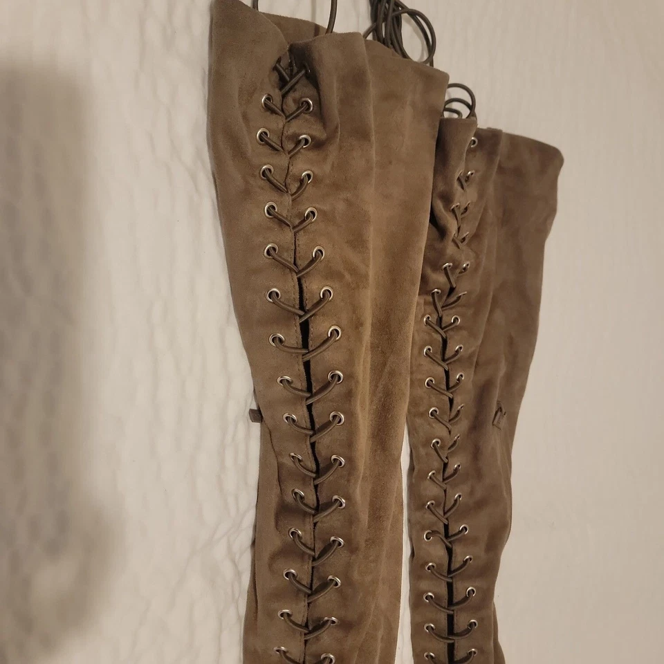 Breckelle's Womens Brown Stiletto Heel Suede Lace Up Knee High Boots Size US 10 - Image 3 of 4