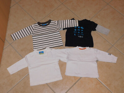 4x Longsleeve Langarmshirt Gr. 62 + 68 weiß dunkel mit Motiv gestreift Topolino
