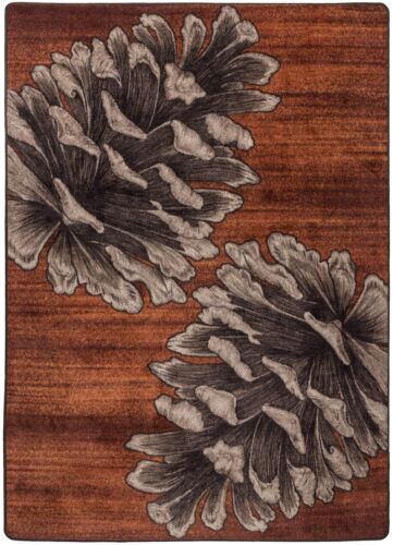 Courting Pines Rust Pine Cones Rustic Country Cabin Lodge Area Rug 5'x8' - Picture 1 of 3