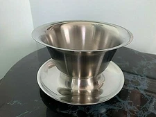 Vintage Stainless Steel Gravy Boat or Dip Bowl w/attached underplate Vollrath