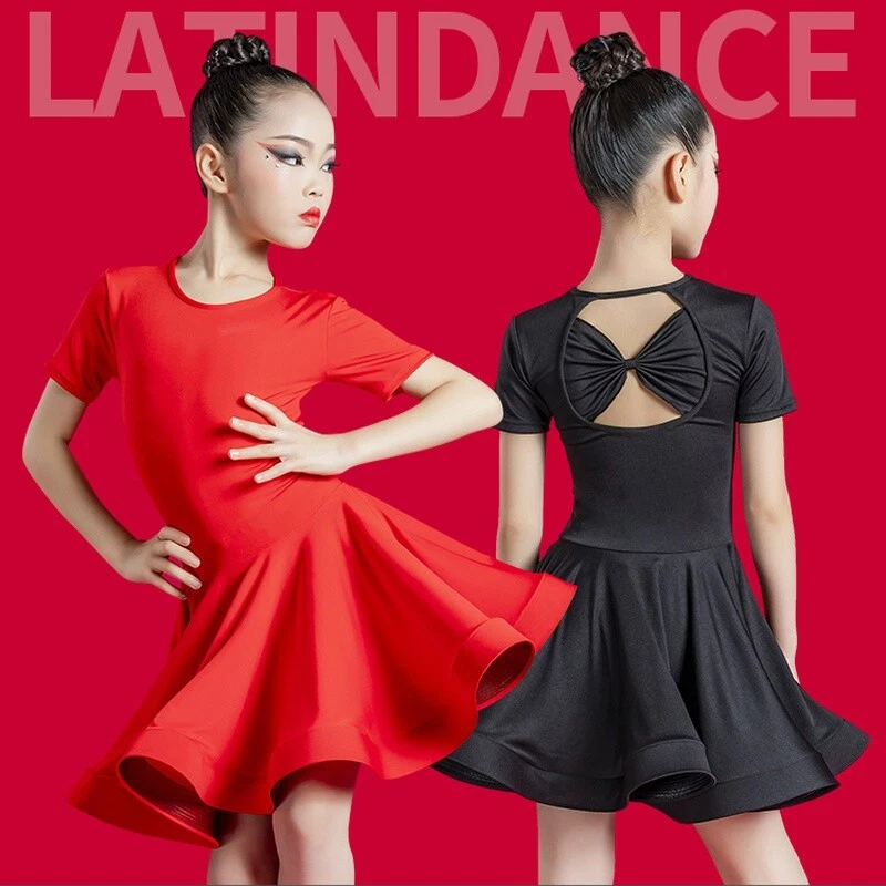 Children Girls Latin Salsa Dance Dress Ballroom Bow Dancewear Performance Modern - Image 2 of 4