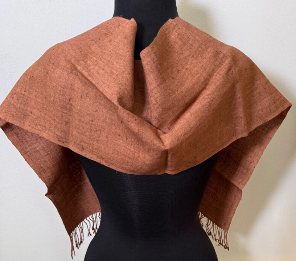 Vintage Hand Woven Raw Thai Silk Scarf - Cinnamon UU858 - Image 2 of 4