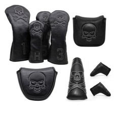 Premium White Stitch Skull Golf Headcover for Driver FW UT Square Mallet Putter