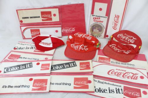 Huge Vintage Coca Cola Hat Cap Lot Collection Paper Coaster Amanco Rare 1950s - Picture 1 of 10