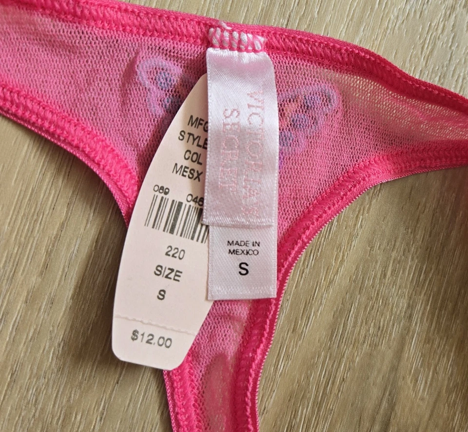 NWT Vintage Y2K Victoria's Secret Pink Sheer Nylon Mesh Thong String Panties S - Image 3 of 3