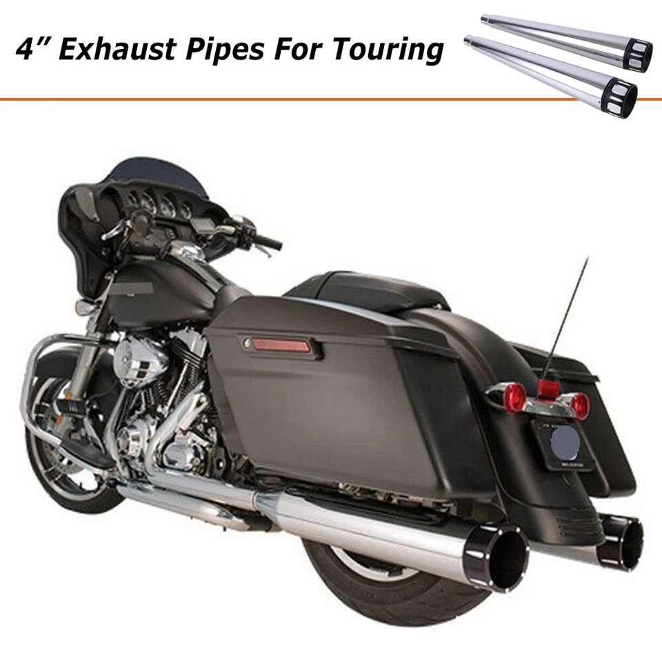 4" Chrome Slip On Mufflers For Harley Touring Road King Exhaust Pipes 1995-2016 - Изображение 4 из 4