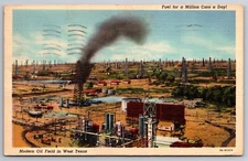 Modern Oil Field West Texas Fuel 1M Cars A Day TX Linen Postcard T5