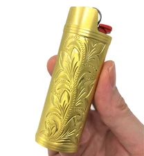 Metal Lighter Case Cover Holder fits BIC J6 Full Standard Size Lighter in Gold