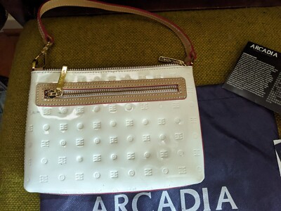 White, Leather, Arcadia Wristlet/clutch/Top Handle Bag