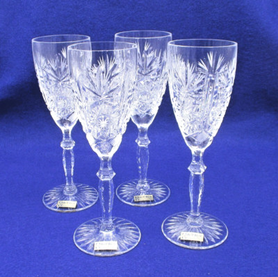 4 Vintage Wittwer Paris Pure Handmade Lead Crystal 24% Fluted Champagne Glasses