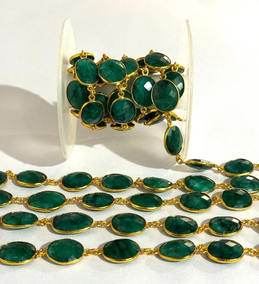 Cadena conector bisel verde esmeralda chapada en oro alambre envuelto joyería hágalo usted mismo Foto 4 de 4
