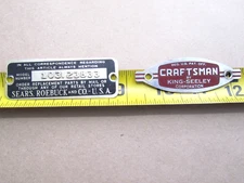 'Craftsman by King Seeley' Nameplate Logo Insignia Trademark 103.23833 Table Saw