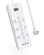 ANKER POWER STRIP SURGE PROTECTOR 12 OUTLETS 3 USB-A 4000 JOULES A2762 - WHITE