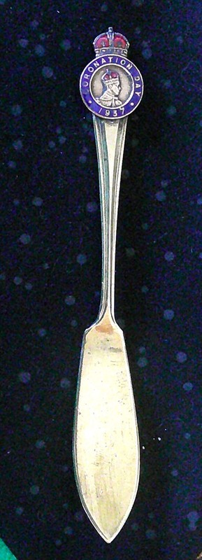 King George VI 1937 Commemorative Coronation Enameled Silverplate Butter Knife