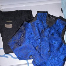 Boy's Blue Paisley Formal Vest w/ Matching Tie Black Dress Pants