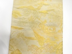 7761872: JAPANESE KIMONO / ANTIQUE FUKURO OBI / SILK / WOVEN SCENERY