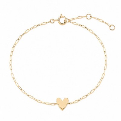 18k Solid Gold Heart Bracelet Adjustable 6-7'' Gift For Her