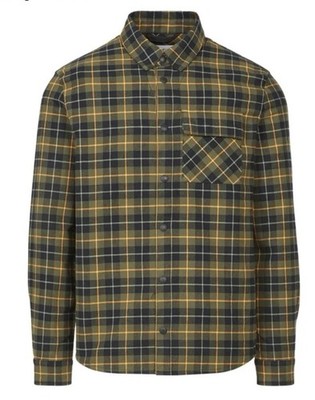 Aztech Mountain Flannel Loge Peak Plaid Cotton Shirt Men s Medium Green Khaki